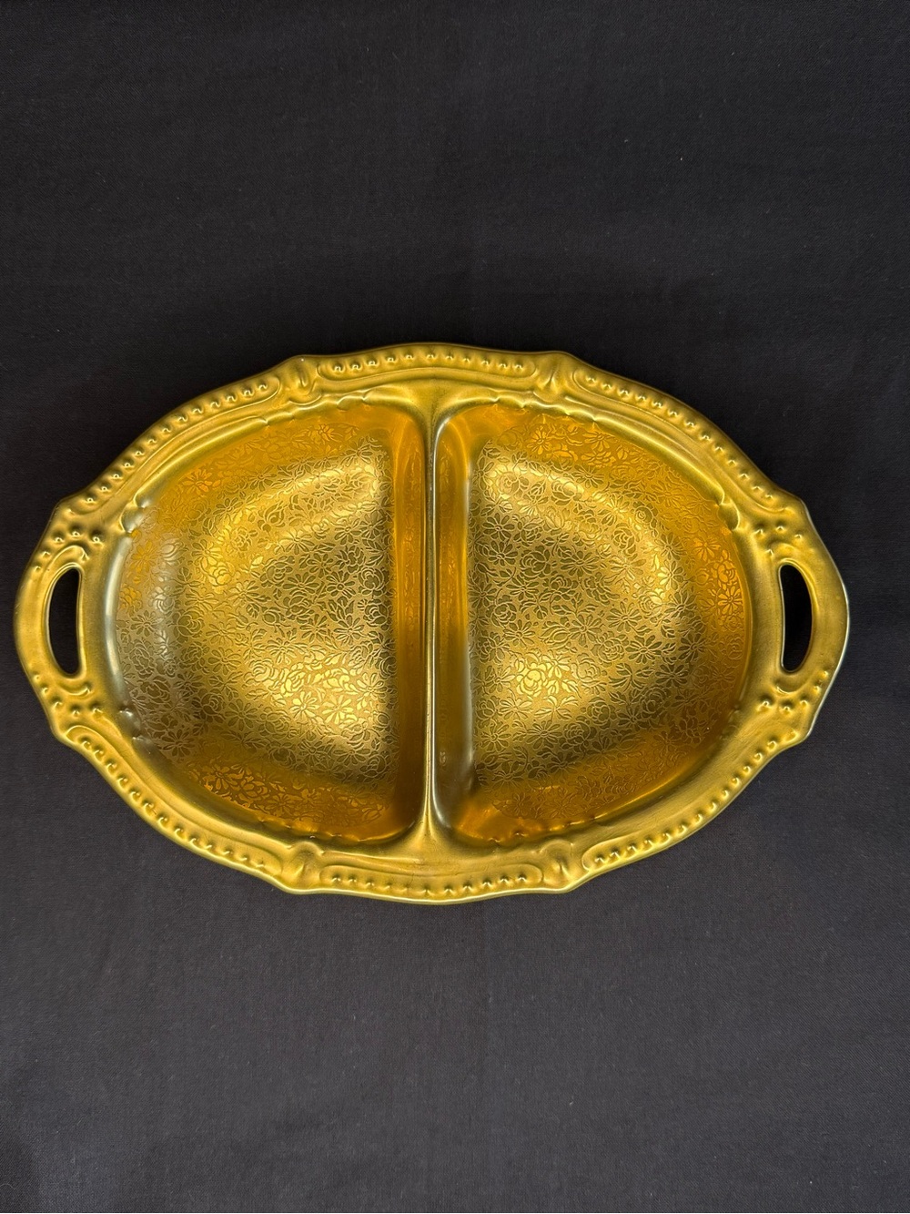 Pickard Rose & Daisy #760 Victoria Czech 24K Divided Relish Dish